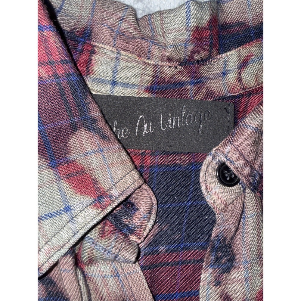 The Nu Vintage Bleach Dye Distressed Red Plaid Sequin Cuffs Western Grunge Large - Picture 5 of 10